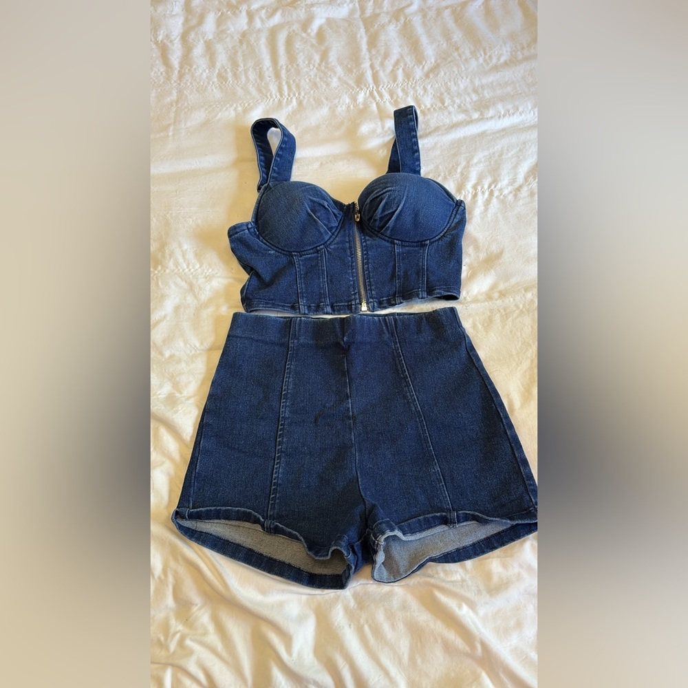 Denim Bustier and Shorts Set